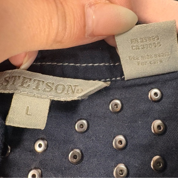 Stetson Denim Button Up Shirt Dress Studded Western Stitching Large Dark Wash 90 - Picture 5 of 10